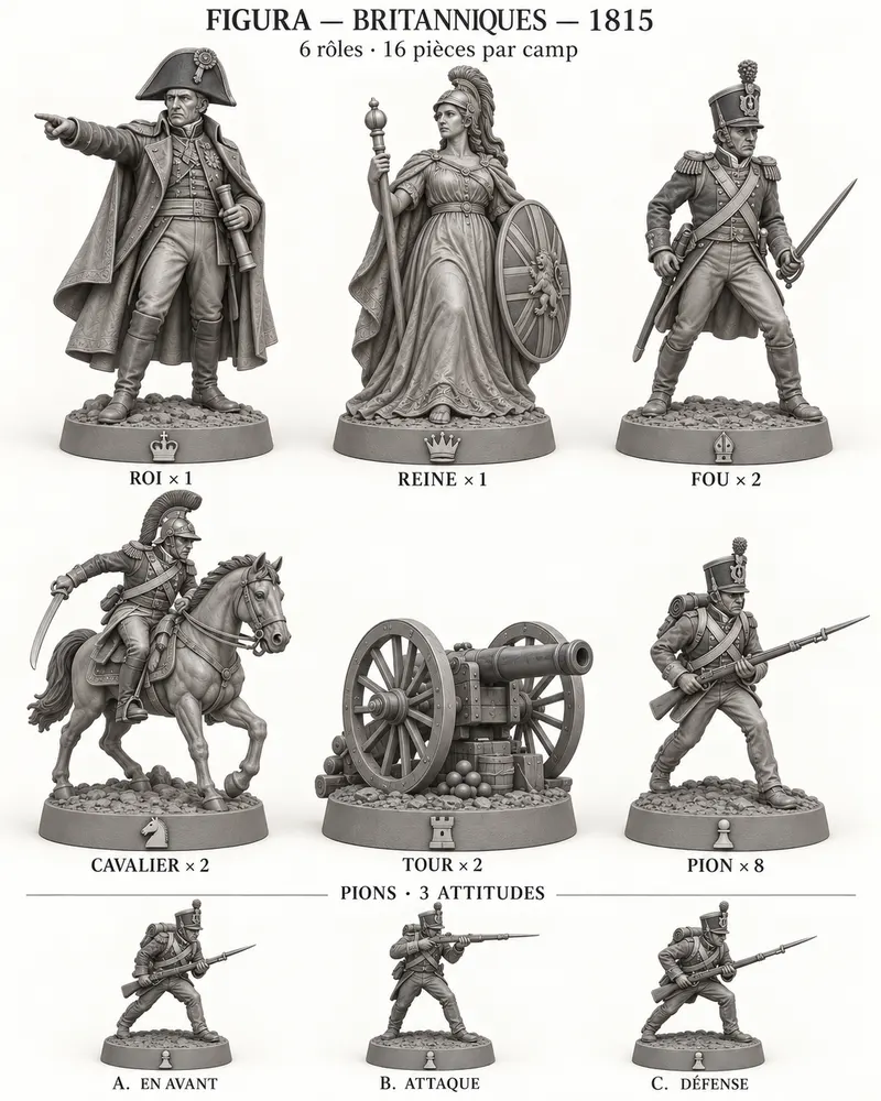 Pièces d’échecs Britanniques 1815